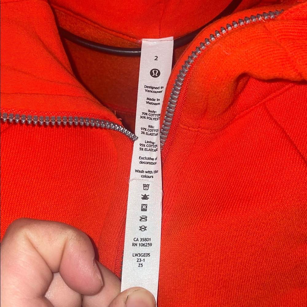 lululemon athletica Jacket Lululemon Scuba Full-Zip Cropped Hoodie Solar Orange - Picture 9 of 14